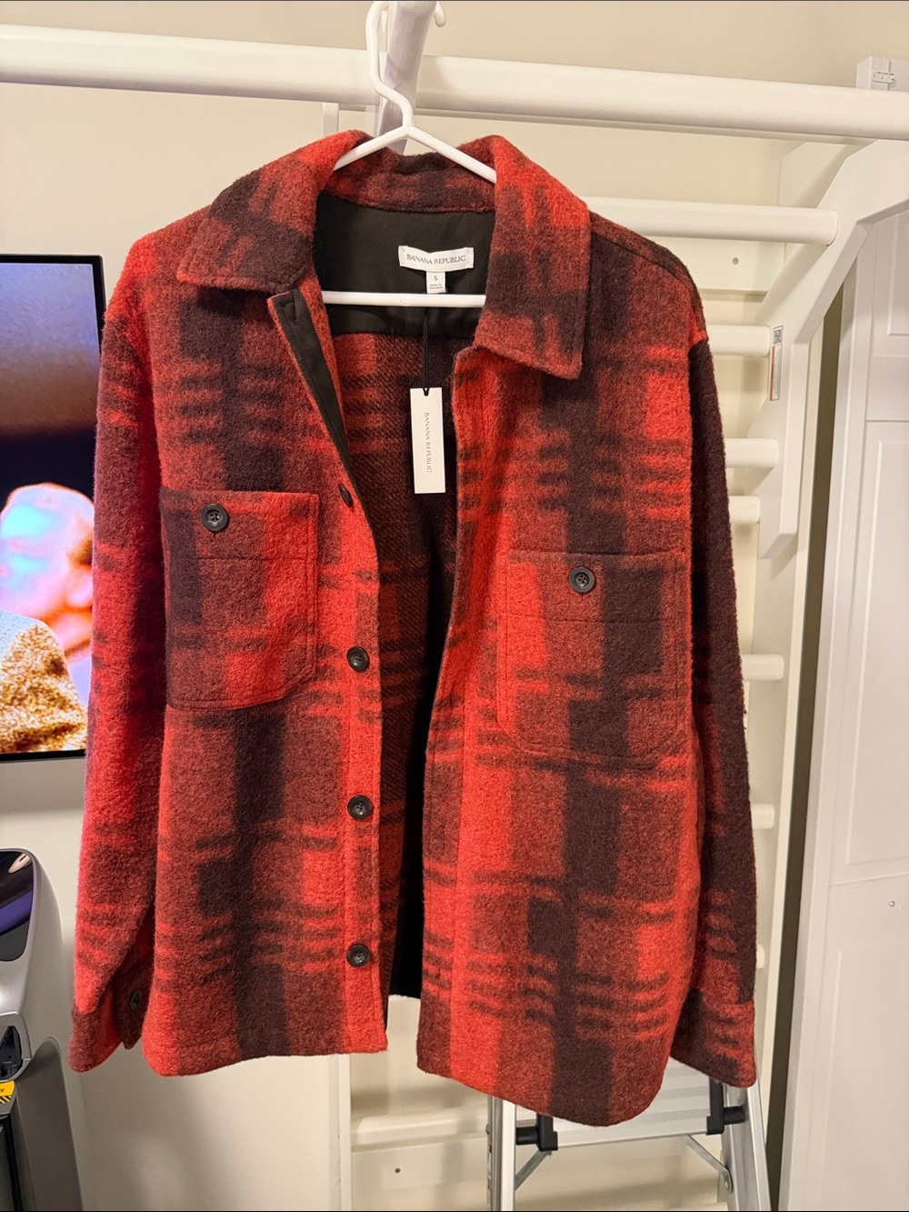 Banana Republic Red & Black Plaid Wool-Blend Shacket
